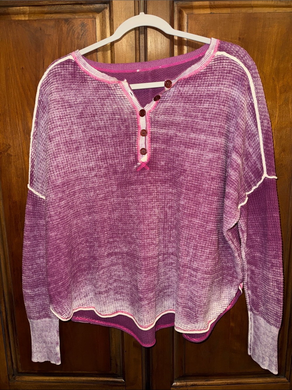 Sundance Gentry Henley Shirt Purple Acid Wash Waffle Knit Thermal Large